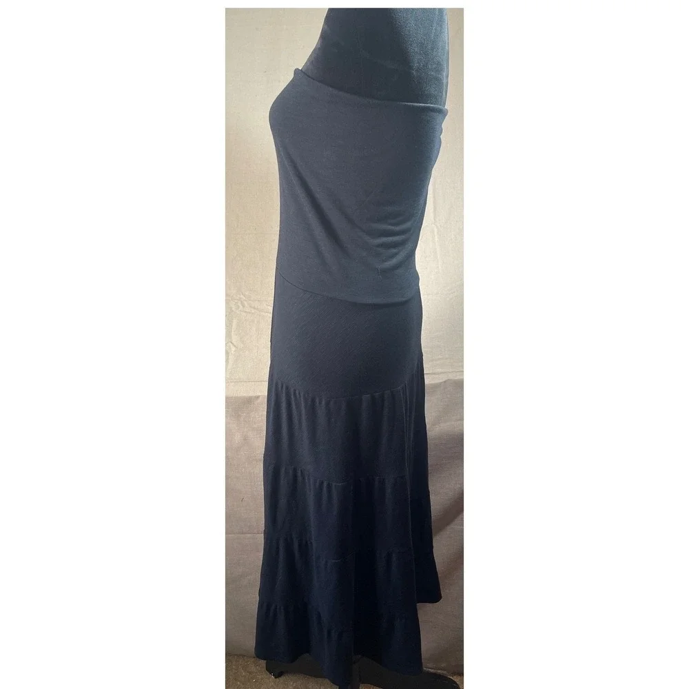 Black Tiered Strapless Maxi‎ Dress Women's Size M witchy goth party flattering